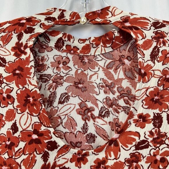 Andree By Unit Womens Blouse Multicolor Floral Bell Sleeve Cutout Back S New - Picture 5 of 12